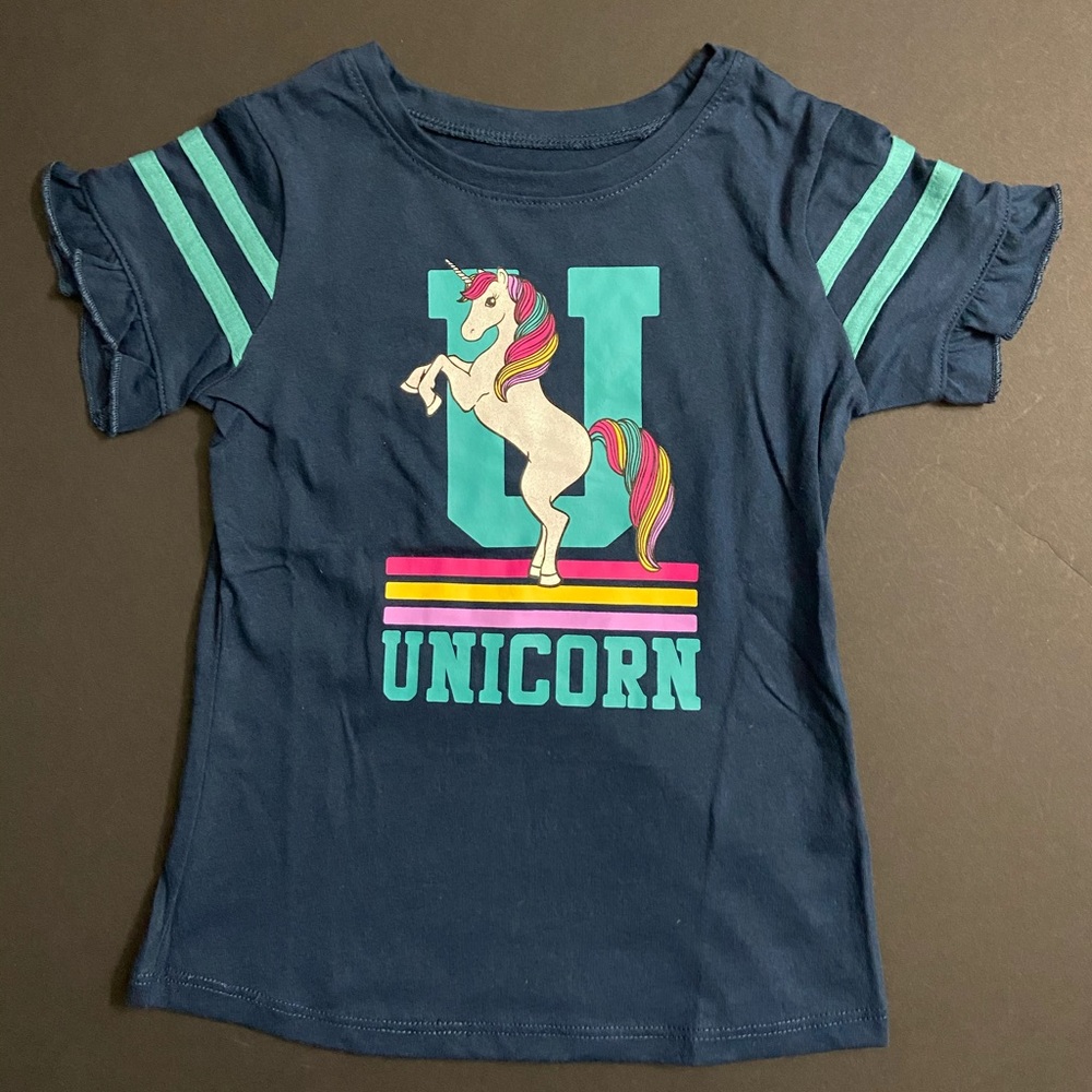 Girls Short Ruffled Sleeve Unicorn Graphic Tee